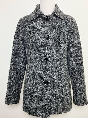 London Fog | Black & White Bouclé Pea Coat with Button Front